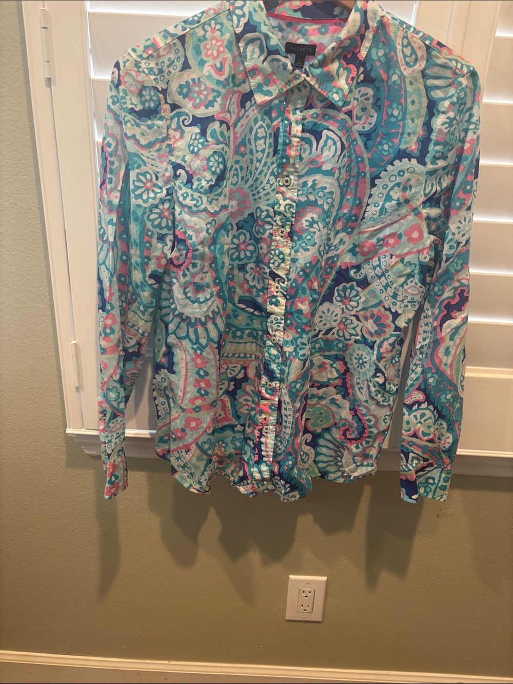 Talbots Colorful Paisley Button-Up Shirt in Aqua, Pink & Teal